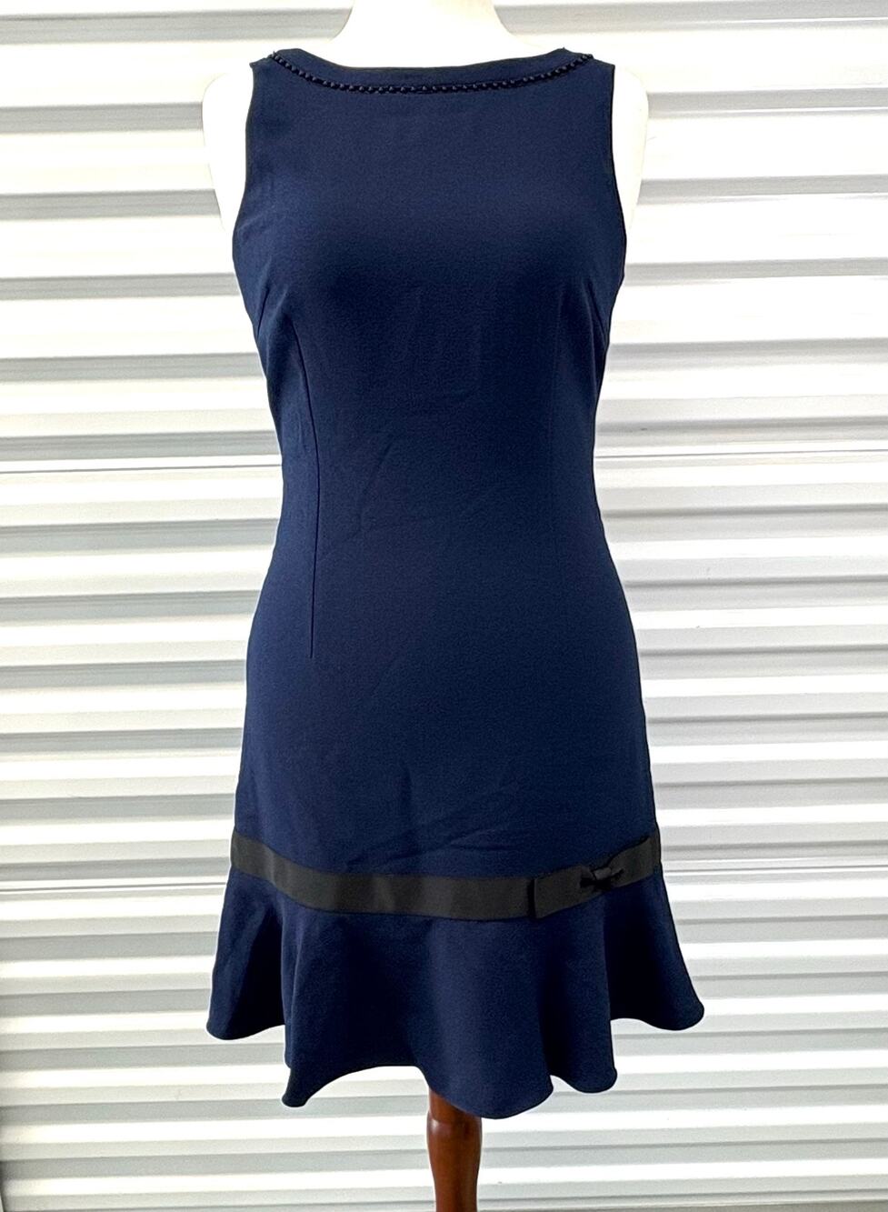 Karl Lagerfeld Paris Dress Navy Blue Drop Waist Ribbon Detail Size 8